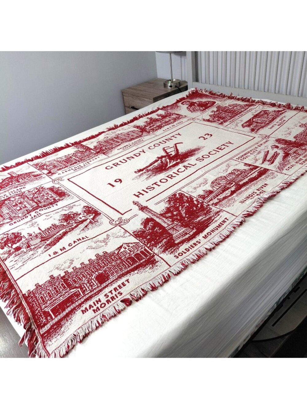 Mill Street Design Grundy County IL Blanket Throw 81x50 Red Cotton Scenic USA